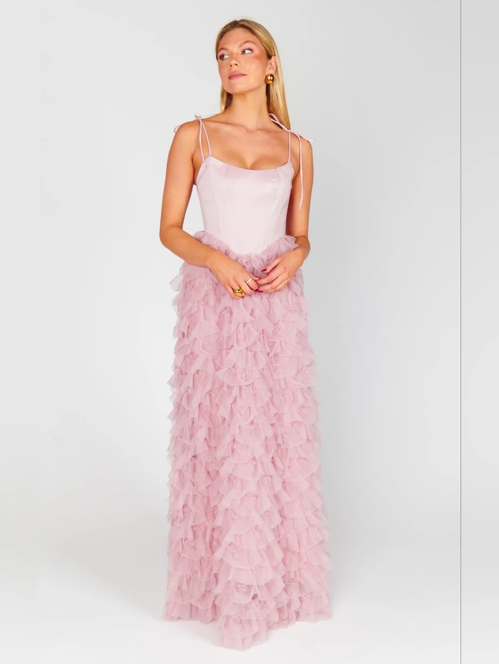 Show Me Your MuMu Francesca Maxi Ballet Slipper Ruffle Tulle Dress S Party Prom - Picture 3 of 10